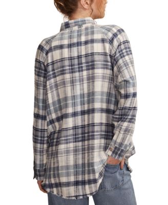 Women's Tunic Plaid Button Down Shirt