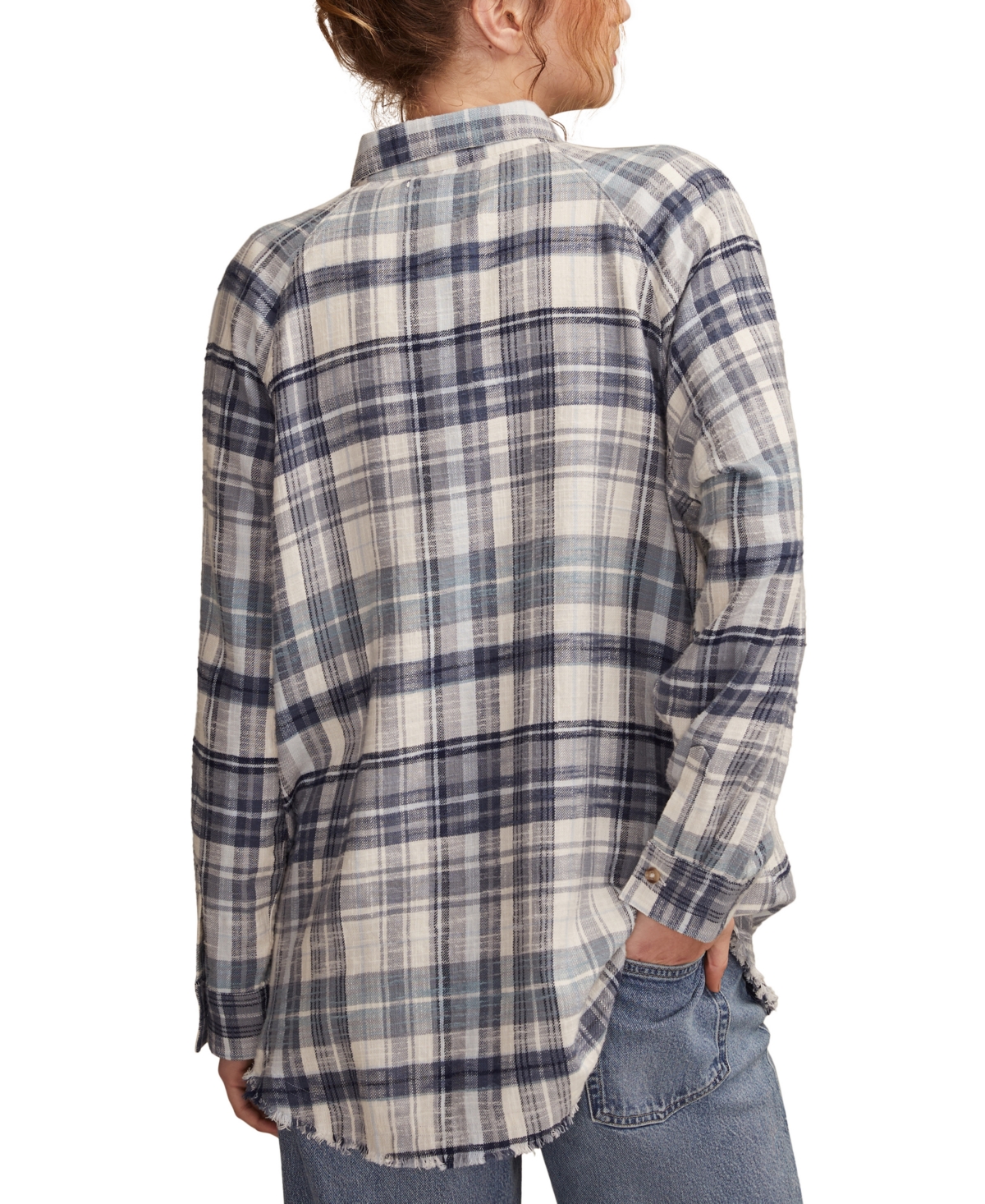 Lucky Brand Women's Tunic Plaid Button Down Shirt In Blue