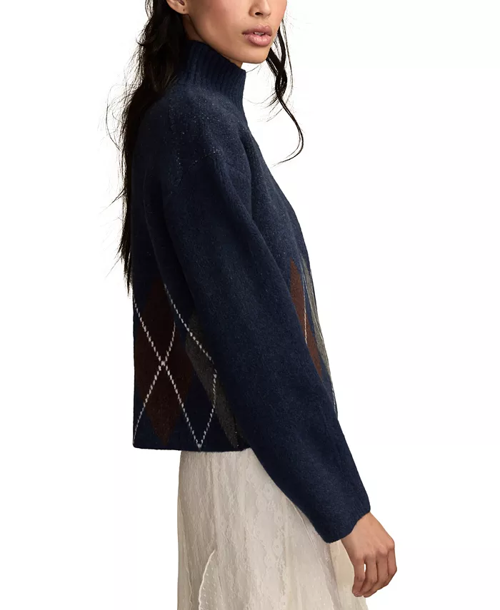 Women's Argyle Mock Neck Sweater - thumbnail 2
