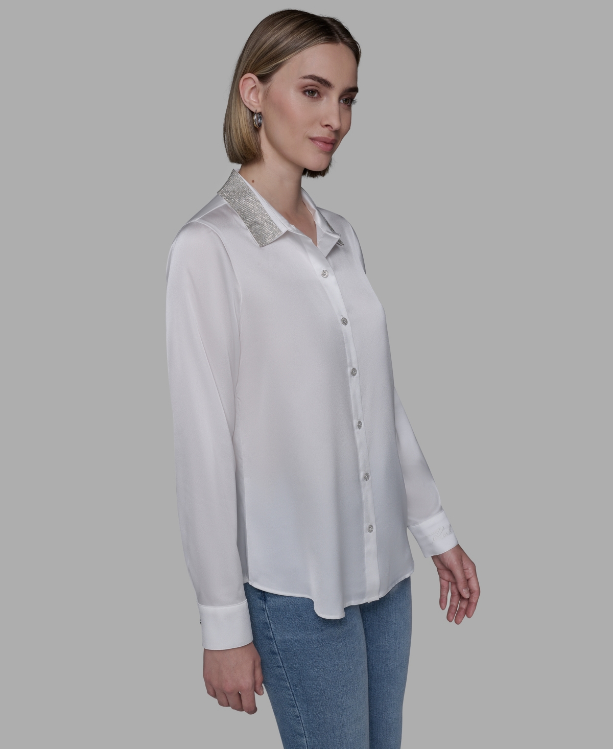 Karl Lagerfeld Women's Collared Neck Shirt In Animal Print