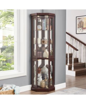 Elegant Corner Curio Cabinet with Glass Doors Mirrored Panels and Adjustable Shelves
