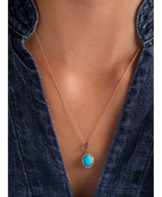 Robins Egg Blue Turquoise (2 ct. t.w.) & Diamond (1/4 ct. t.w.) Halo Adjustable 20" Pendant Necklace in 14k Rose Gold