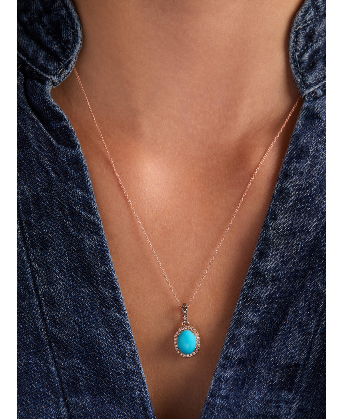 Le Vian Robins Egg Blue Turquoise (2 Ct. T.w.) & Diamond (1/4 Ct. T.w.) Halo Adjustable 20" Pendant Necklace In Gold