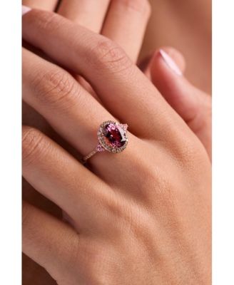 Passion Fruit Tourmaline (1-1/2 ct. t.w.), Bubble Gum Pink Sapphire (1/10 ct. t.w.), &  Nude Diamond (1/4 ct. t.w.) Halo Ring in 14k Rose Gold