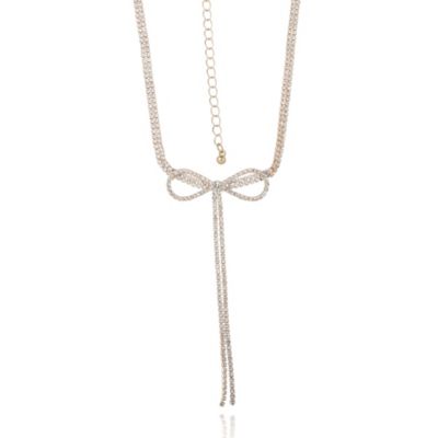 BCBG Generation Crystal Double Strand Bow Lariat Necklace