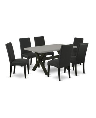 7-Piece Modern Dining Set - 6 Upho lstered Dining Chairs with Linen Fabric Seat and Stylish Chair Back