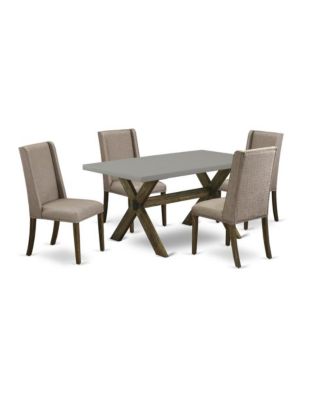 5-Pc Dinette Set Included 4 Parson Chair Upholstered Seat and Stylish Chair Back and Rectangular Dining Table with Cement Color Kitchen Table Top