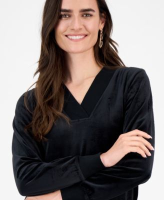 Women's V-Neck Velour Pullover Top, Macy's Exclusive