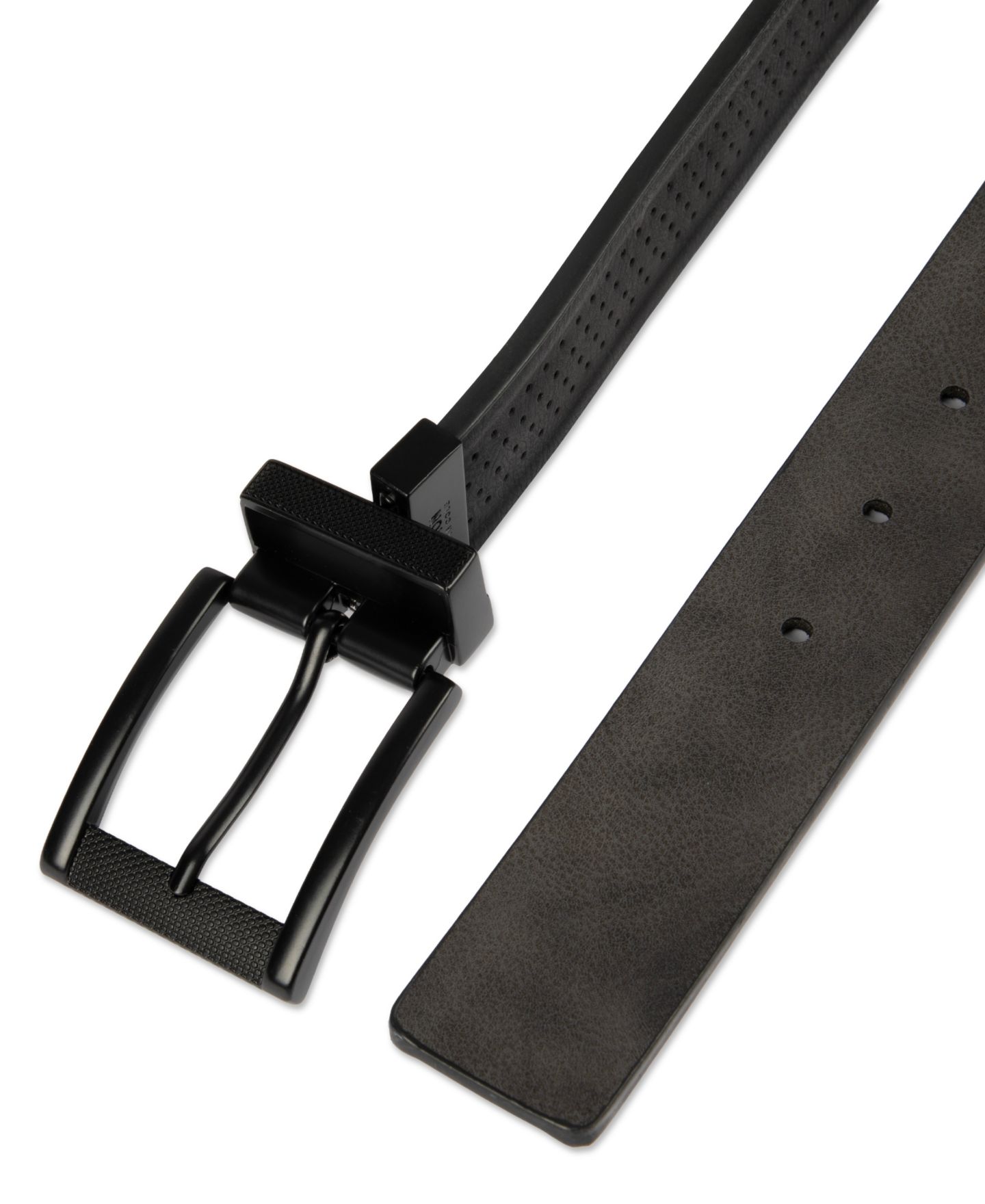 Мужской ремень Kenneth Cole Reaction Reversible Perforated Harne Belt, цвет: Чёрный / Серый — фото 2