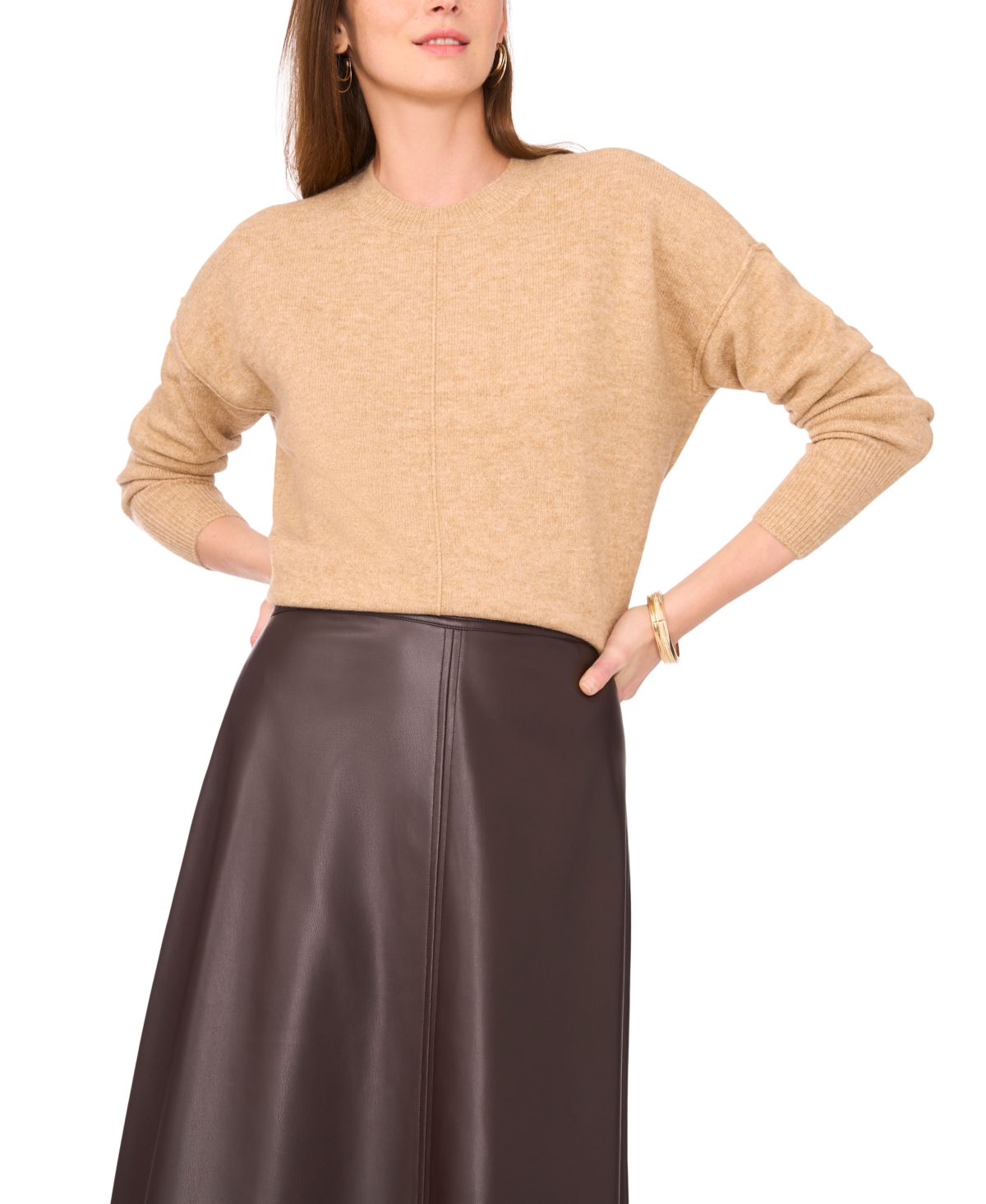 Vince Camuto Cozy Long Sleeve Extend Shoulder Sweater In Brown