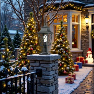 Black Outdoor Pole Lantern Light with Pier Mount Base for Garden and Patio 2-Pack