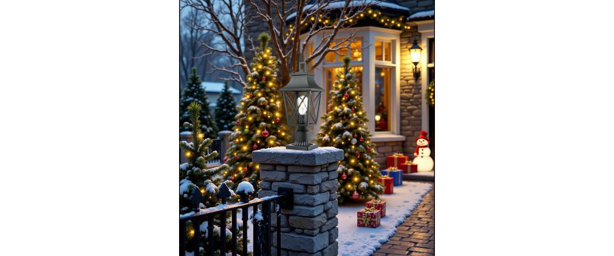 Outdoor Post Light, Black Pole Lantern Lighting Fixture with Pier Mount Base Hard Wired, Outdoor Column Lights Exterior Lamp Post Lantern with Glass f