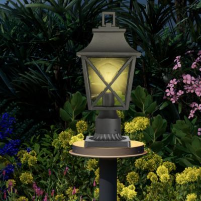 Black Outdoor Pole Lantern Light with Pier Mount Base for Garden and Patio 2-Pack