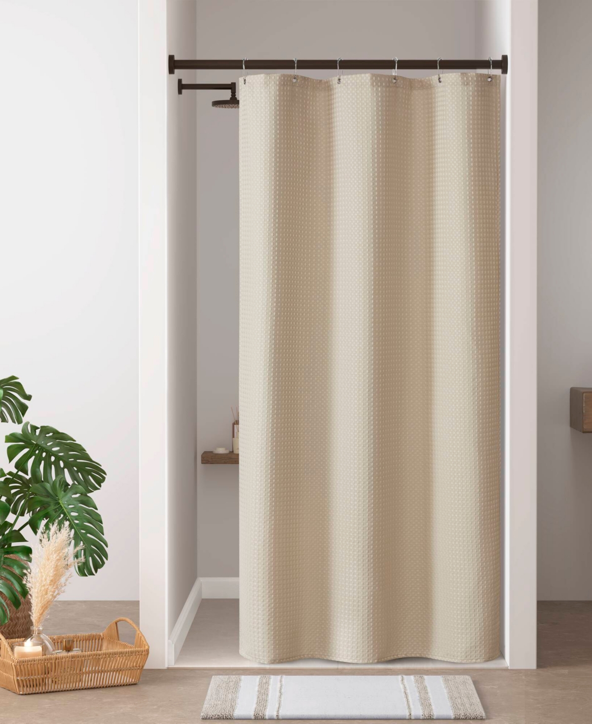 Madison Park Arbor Waffle Shower Curtain, 72" X 72" In Neutral