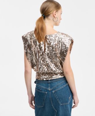 Women's Sequin Extended-Shoulder Top