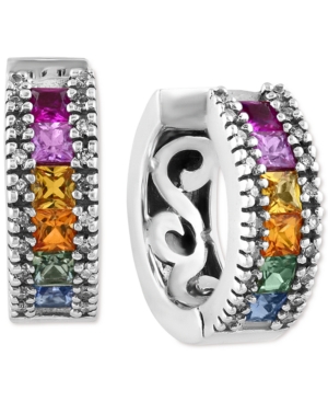 image of Watercolors by Effy Multi-Sapphire (1-5/8 ct. t.w.) and Diamond (1/6 ct. t.w.) Huggy Earrings in 14k White Gold, Created for Macy-s