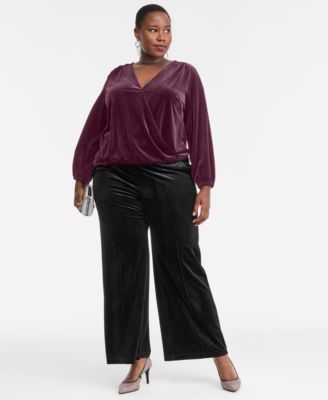 Plus Size Velvet V-Neck Top
