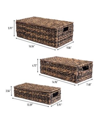 Hand-Woven Hyacinth Storage Baskets with Handles and Lids (Set of 3)