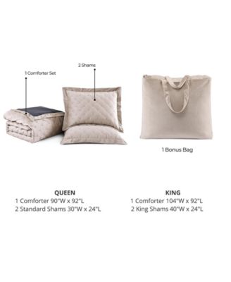 Velvet Tufted Microfiber Reverse 3-Pc. Comforter Set with Bonus Tote, Queen