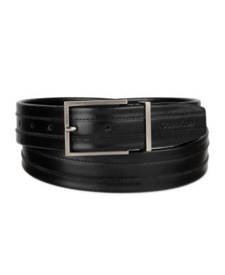 Calvin Klein - Men's Stripe Stitch Leather Dress Belt