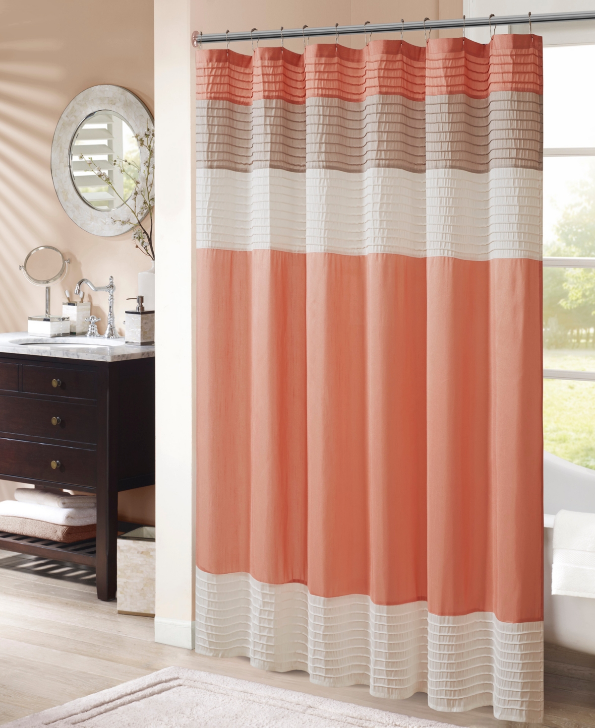 Madison Park Amherst Faux Silk Shower Curtain, 72" X 84" In Orange