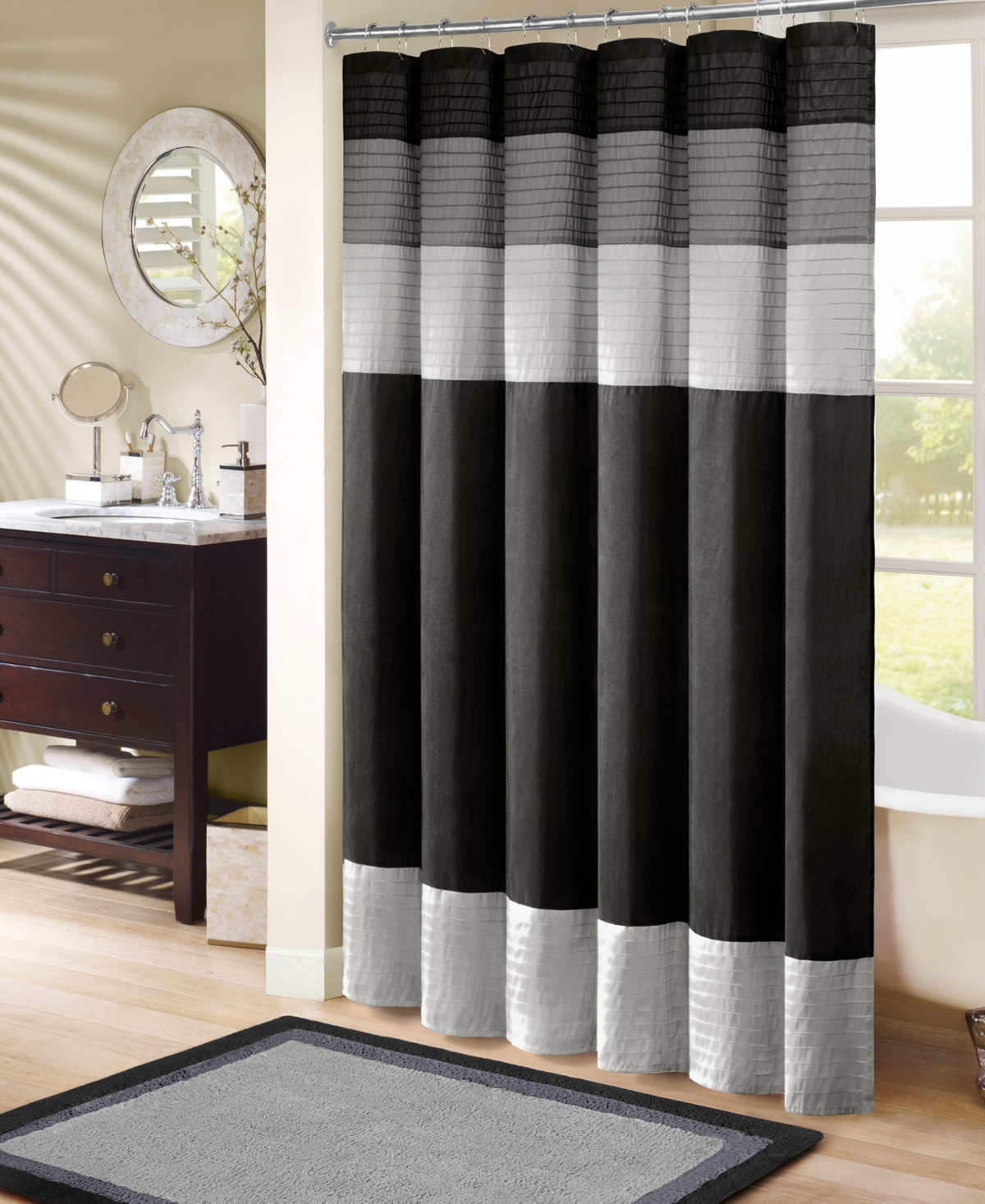 Madison Park Amherst Faux Silk Shower Curtain, 72" X 84" In Black
