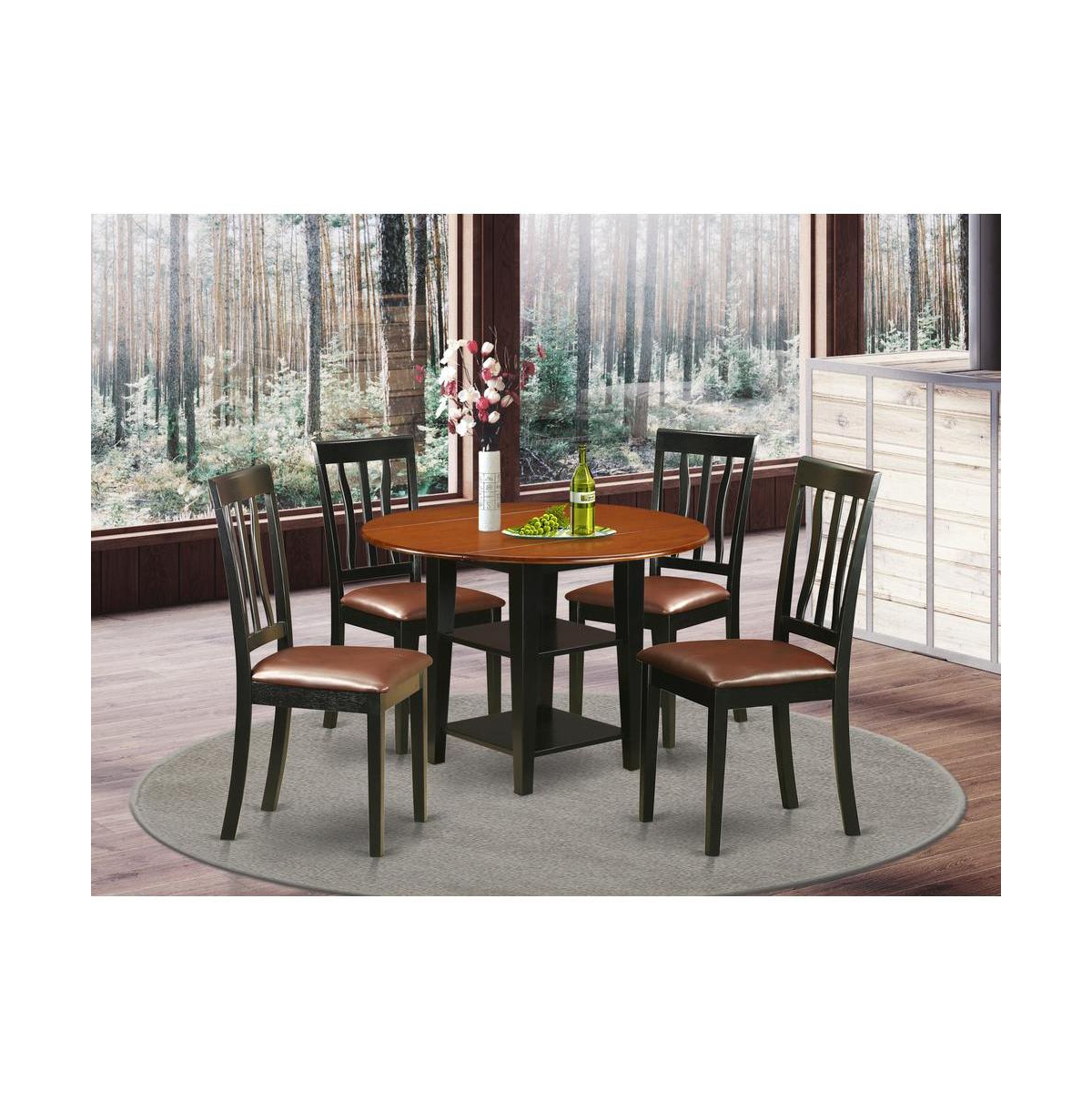East West Furniture Dining Room Set Black & Cherry