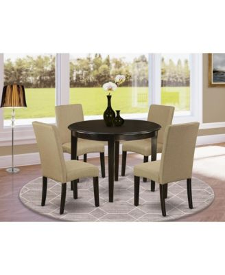 5-Piece Rubberwood Cappuccino Finish Dining Table with Linen Fabric Upholstery Chairs Dining Room Set