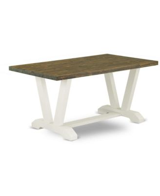 East West 7-Piece Dining Set: Rectangular Table & 6 Upholstered High-Back Mid-Century Chairs