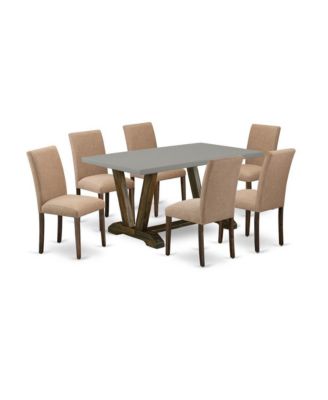 7-Piece Rectangular Dining Set with Upholstered High Back Chairs