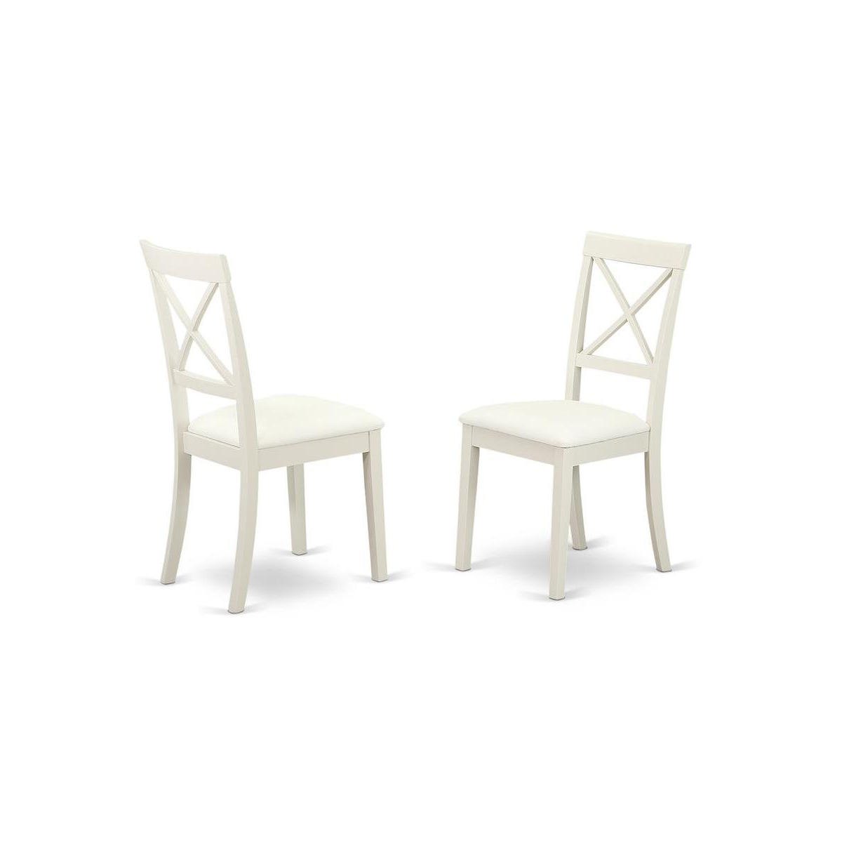 East West Furniture 5 Piece Dining Room Set Includes 1 Drop Leaves Dining Room Table and 4 Linen White Faux Leather Mid Century Dining Chairs with X-B