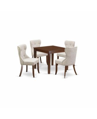 kitchen table set of 4 wonderful indoor dining chairs using Linen Fabric Doeskin color and a gorgeous Square kitchen table with Mahogany Finish