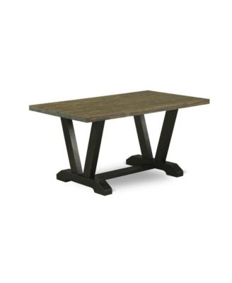 7-Piece Dining Set with Rectangular Table and 6 Upholstered High Back Mid-Century Chairs