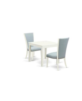 modern dining table set of 2 excellent indoor dining chairs with Linen Fabric Baby Blue color and a gorgeous Square wooden table