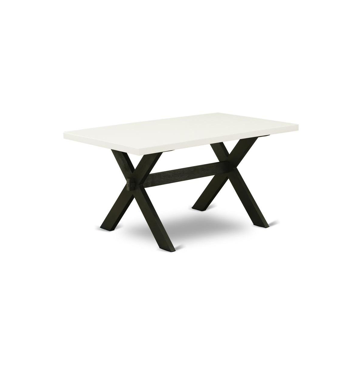 East West Furniture 5-Piece Amazing Modern Dining Table Set a Good Linen White Wood Dining Table Top and 4 Gorgeous Linen Fabric Padded Parson Chairs
