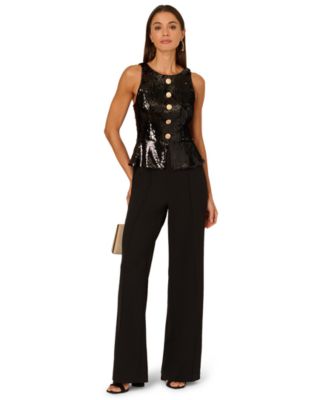 Women's Crew Neck Sequin Bodice Wide-Leg Jumpsuit
