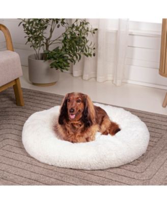 Maisie Bohemian Glam Faux Fur Round Fluffy Calming Donut Pet Bed with Washable Cover