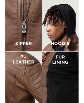 Men's Hooded Stand Collar PU Leather Jacket