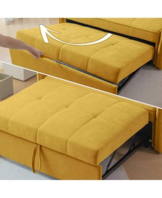 Chenille Sleeper Loveseat, Yellow Pull-Out Sofa Bed with Adjustable Armrests for Small Spaces & Guest Room-Maison Boucle