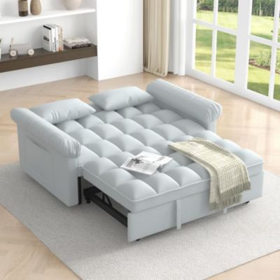 Pull-Out Sleeper Loveseat Sofa, Compact Convertible Couch Bed with Adjustable Backrest & Side Pocket for Small Spaces-Maison Boucle