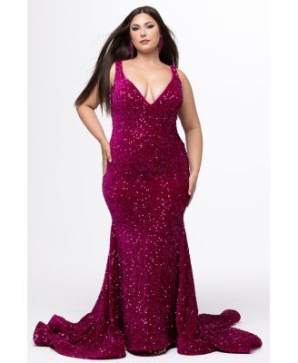 Women's V-Neck Mermaid Velvet Evening Gown