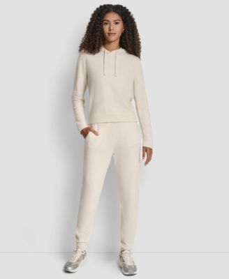 Women's Feather Yarn Hood Tonal Hoodie