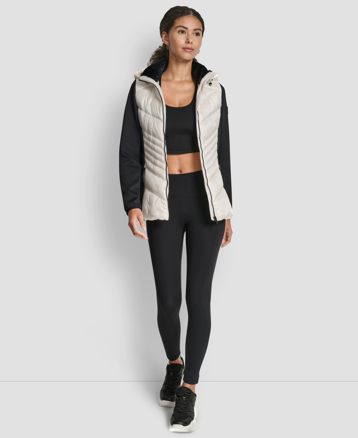 Dkny Women's Chevron Quilt Scuba Mix Collar Jacket