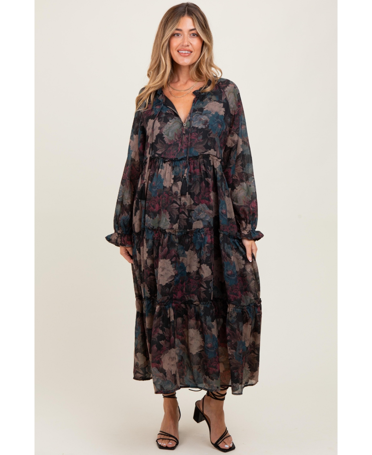 Pinkblush Maternity Floral Chiffon Ruffle Tiered Midi Dress