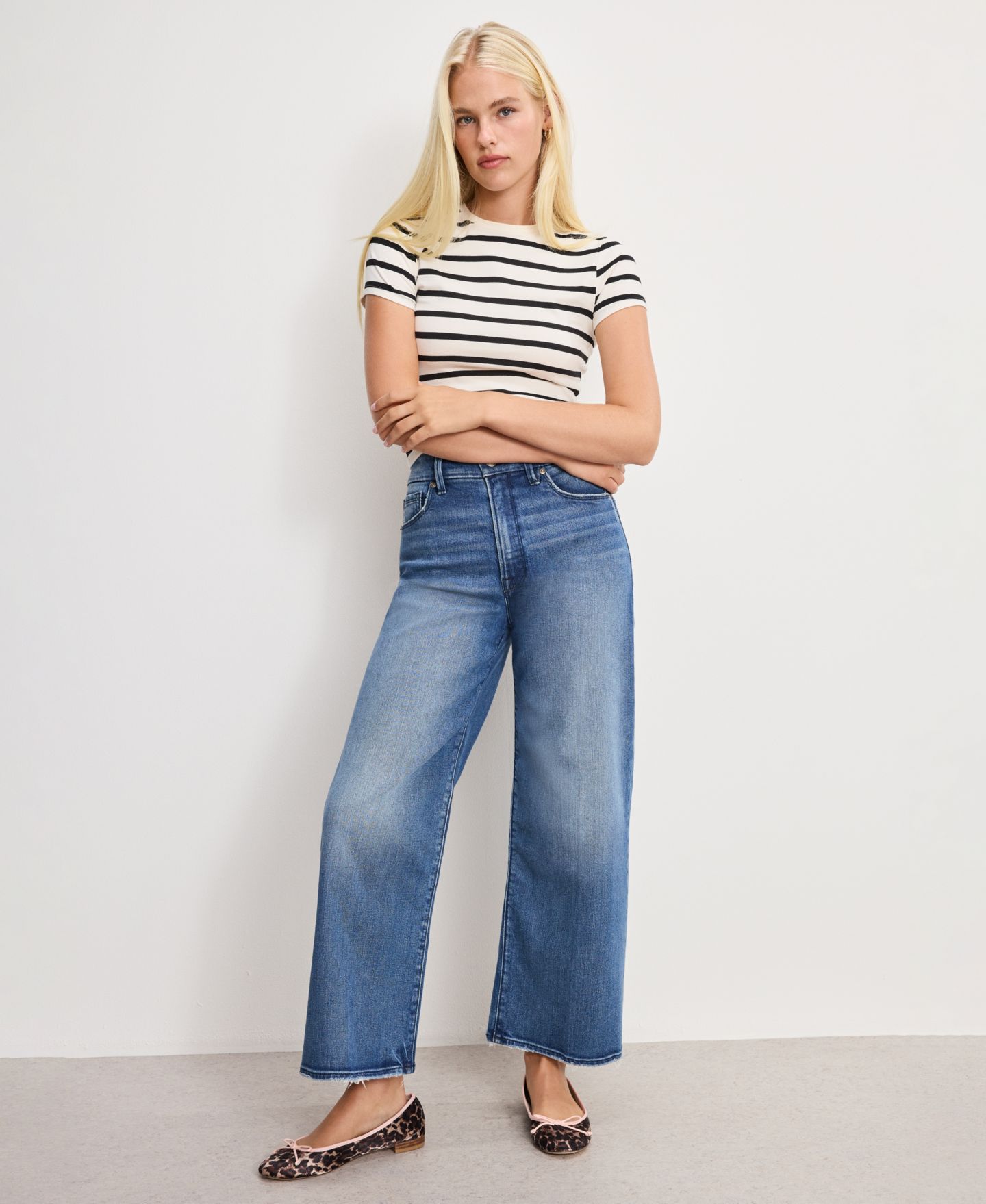 Женские джинсы Good American Good Waist Palazzo Cropped Jeans, Regular & Plus Size, цвет: Индиго — фото 6