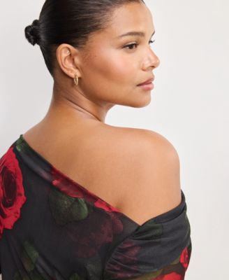 Women's Mesh Ruched Asymmetric Top, Regular and Plus Size