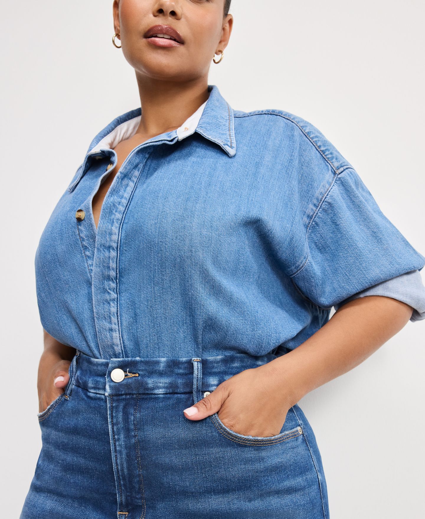 Женские джинсы Good American Soft Tech Good Skate Wide Leg Jeans, Regular & Plus Size, цвет: Индиго — фото 8