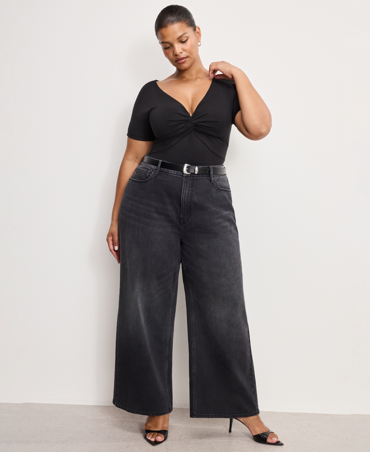 Good American Women's Skate Cropped Wide Leg Jeans In Black