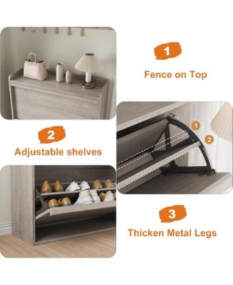 Shoe Cabinet with 3 Flip Drawers,Wooden Shoe Organizer Cabinet with Adjustable Shelf, Shoe Cabinet for Hallway,Entryway