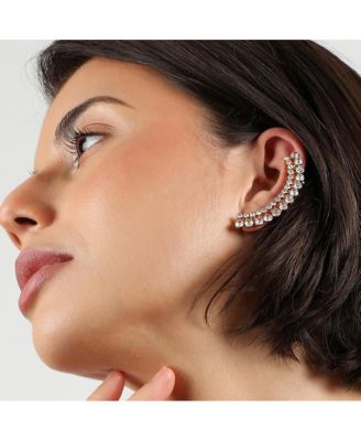 Women's Silver  Embellished Cluster Earcuff Earrings